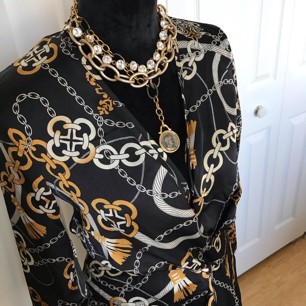 Black Chain-Print Wrap Midi Dress - Picture 10 of 13
